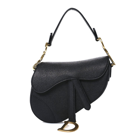 Grained Calfskin Mini Saddle Bag Black