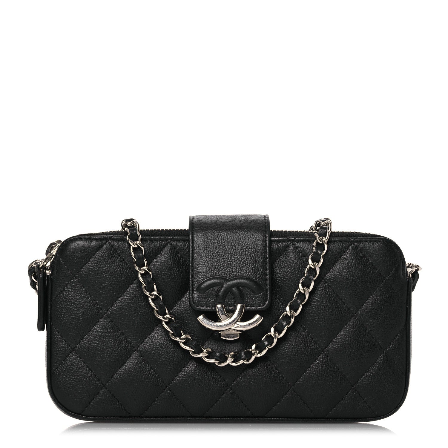 Chanel Goatskin Quilted CC Box Clutch With Chain Black 1 of 16