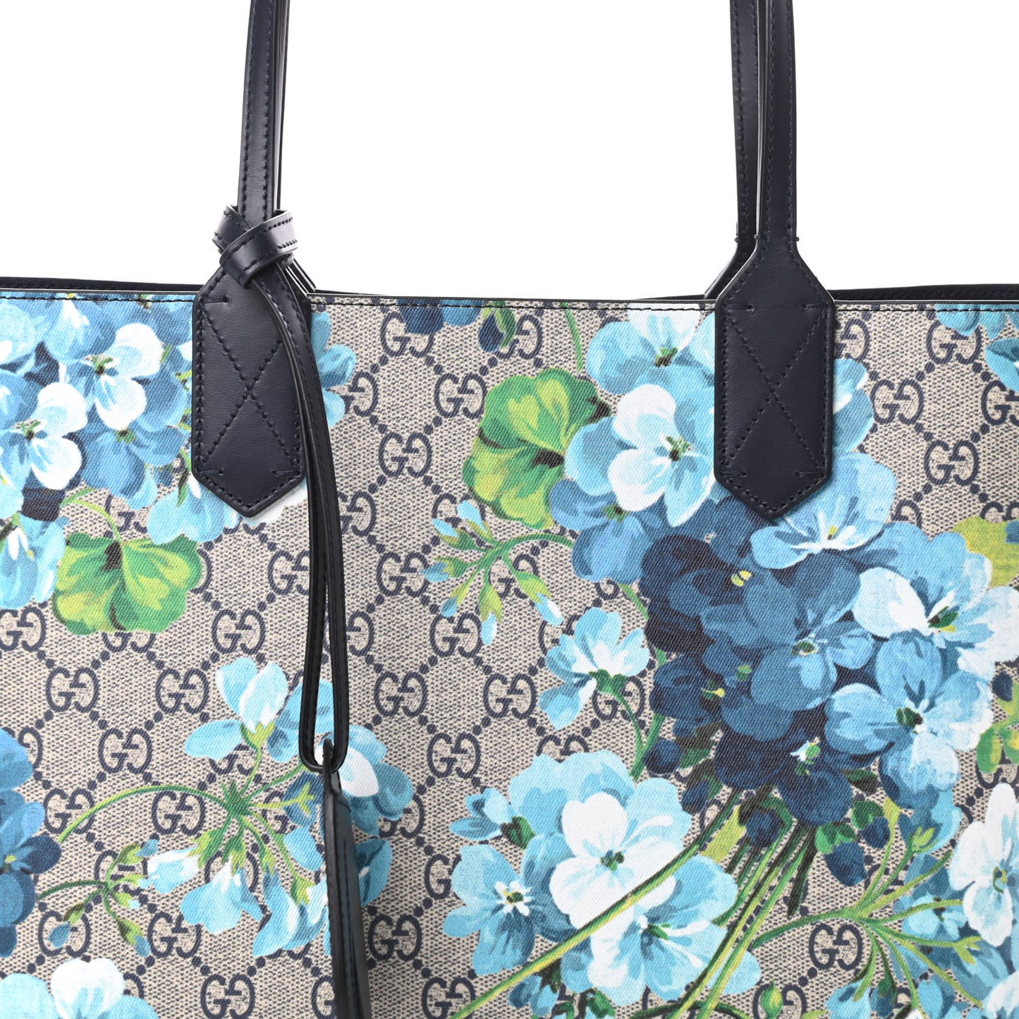 GG Supreme Monogram Blooms Small Reversible Tote Beige Blue Navy