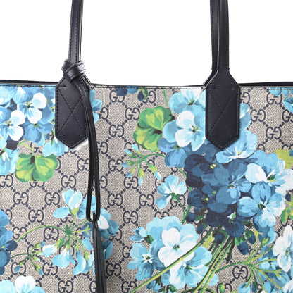 Gucci GG Supreme Monogram Blooms Small Reversible Tote Beige Blue Navy 10 of 14