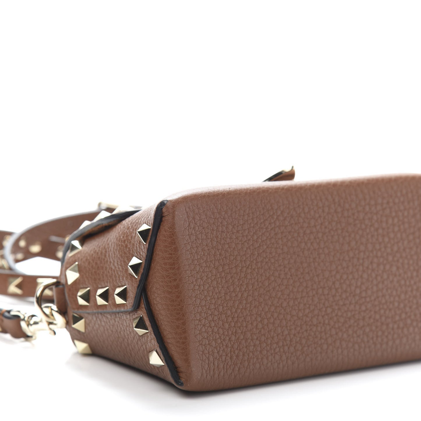 Pebbled Calfskin Mini Rockstud Crossbody Bag Bright Cognac