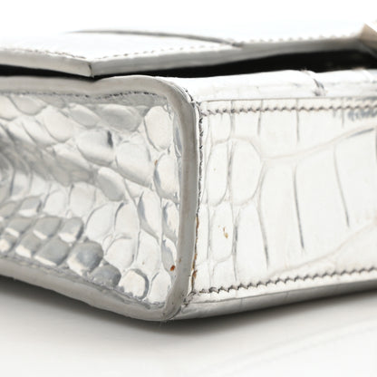 Balenciaga Metallic Calfskin Crocodile Embossed Hourglass Chain Bag  Silver 9 of 10