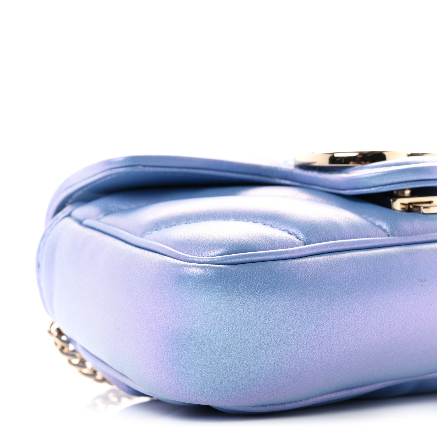 Gucci Iridescent Nappa Chevron Matelasse Super Mini GG Marmont Shoulder Bag Mindful Azure 9 of 11
