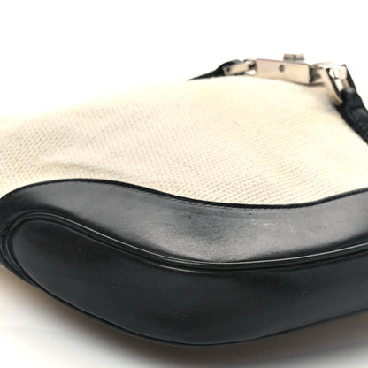 Gucci Canvas Calfskin Jackie O Hobo Black Tan 10 of 12