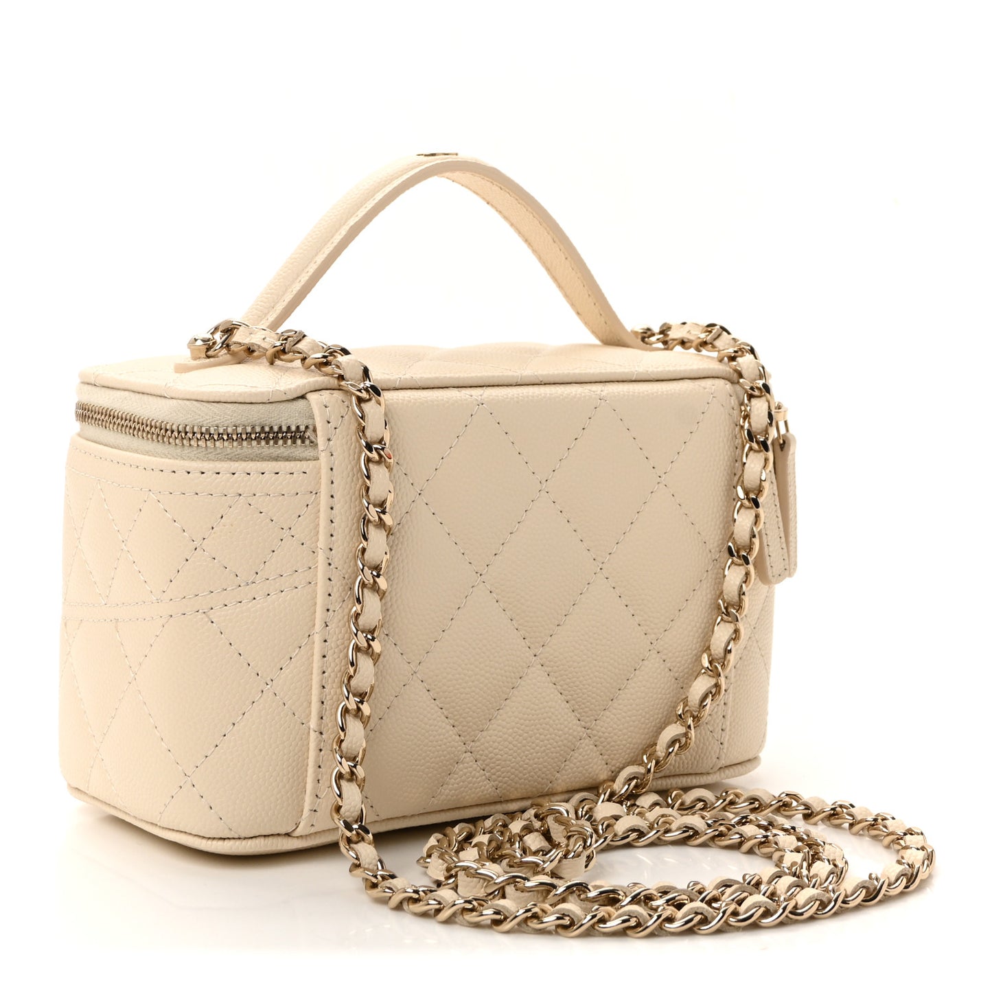 Caviar Quilted Trendy Handle Mini Vanity Ecru