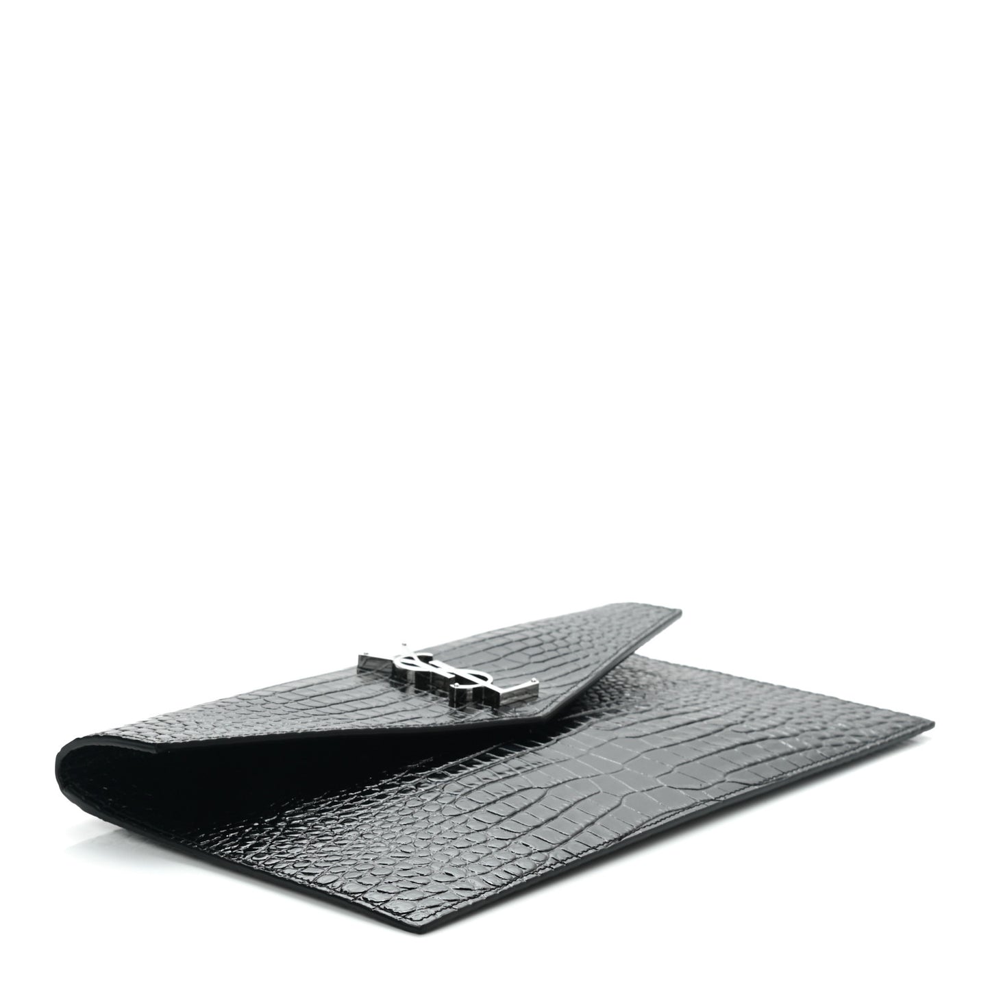 Calfskin Crocodile Embossed Uptown Monogram Pouch Black