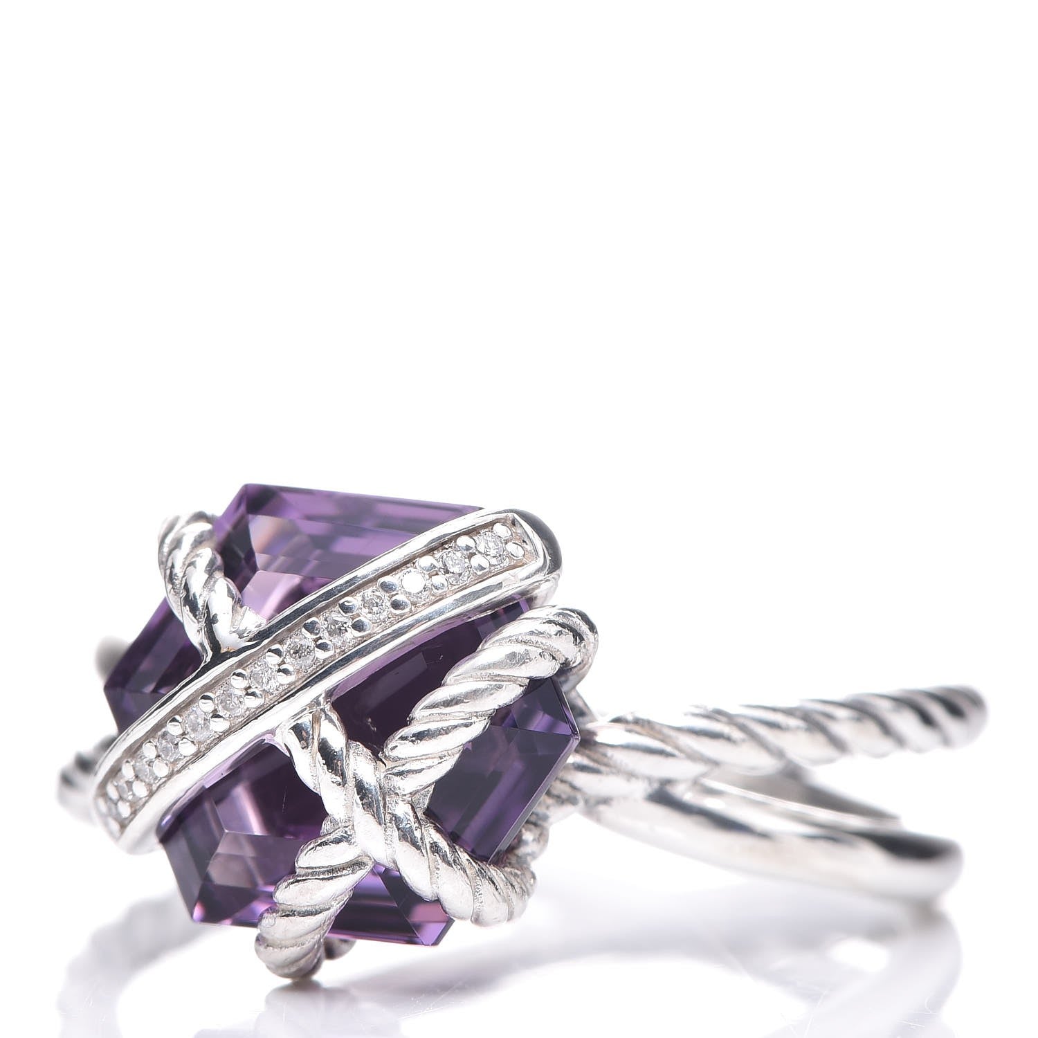 David Yurman Sterling Silver Diamond Amethyst 10mm Cable Wrap Ring 54 7 3 of 6