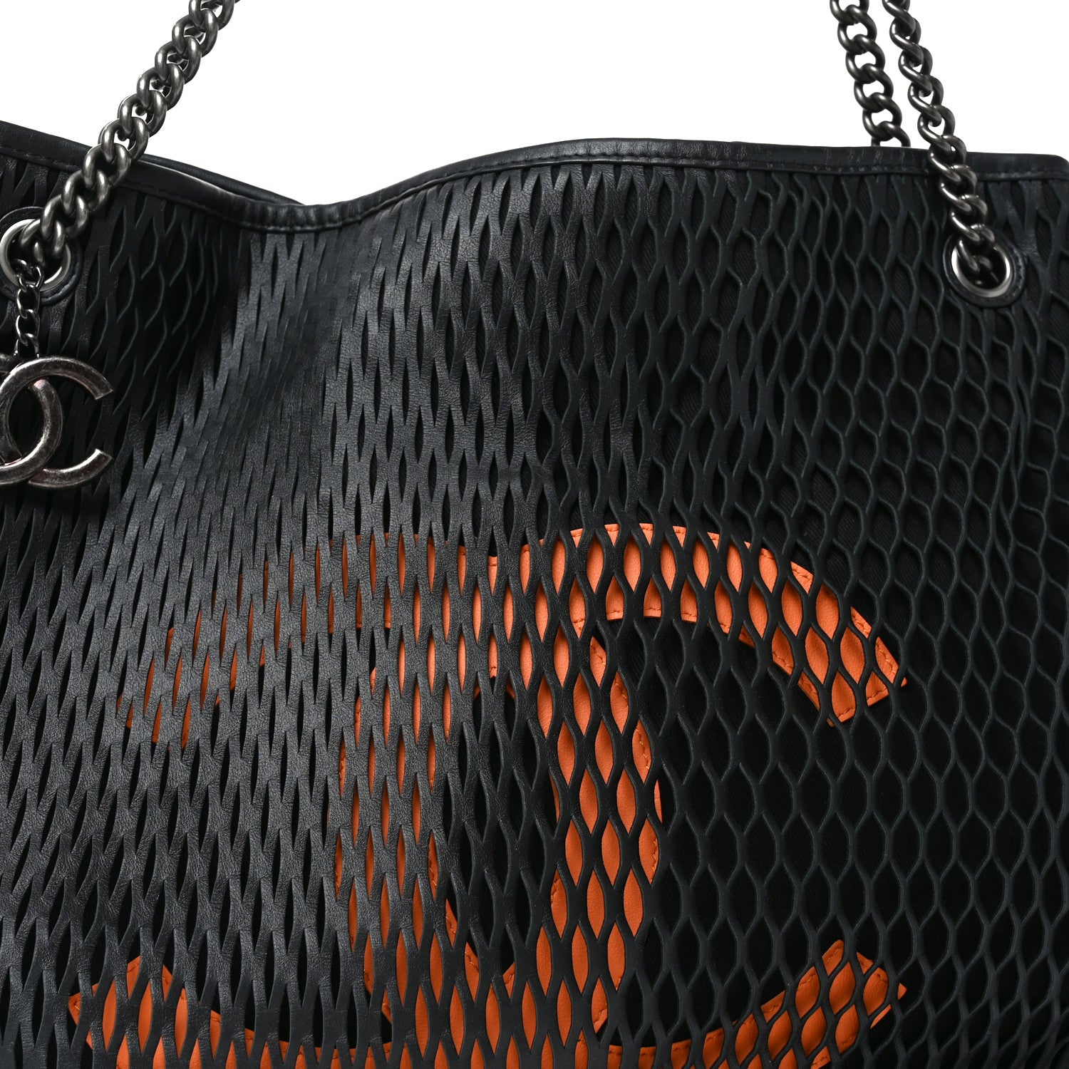 Chanel Calfskin Laser Cut Perforated CC Tote Black 8 of 10