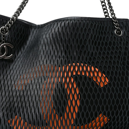 Chanel Calfskin Laser Cut Perforated CC Tote Black 8 of 10