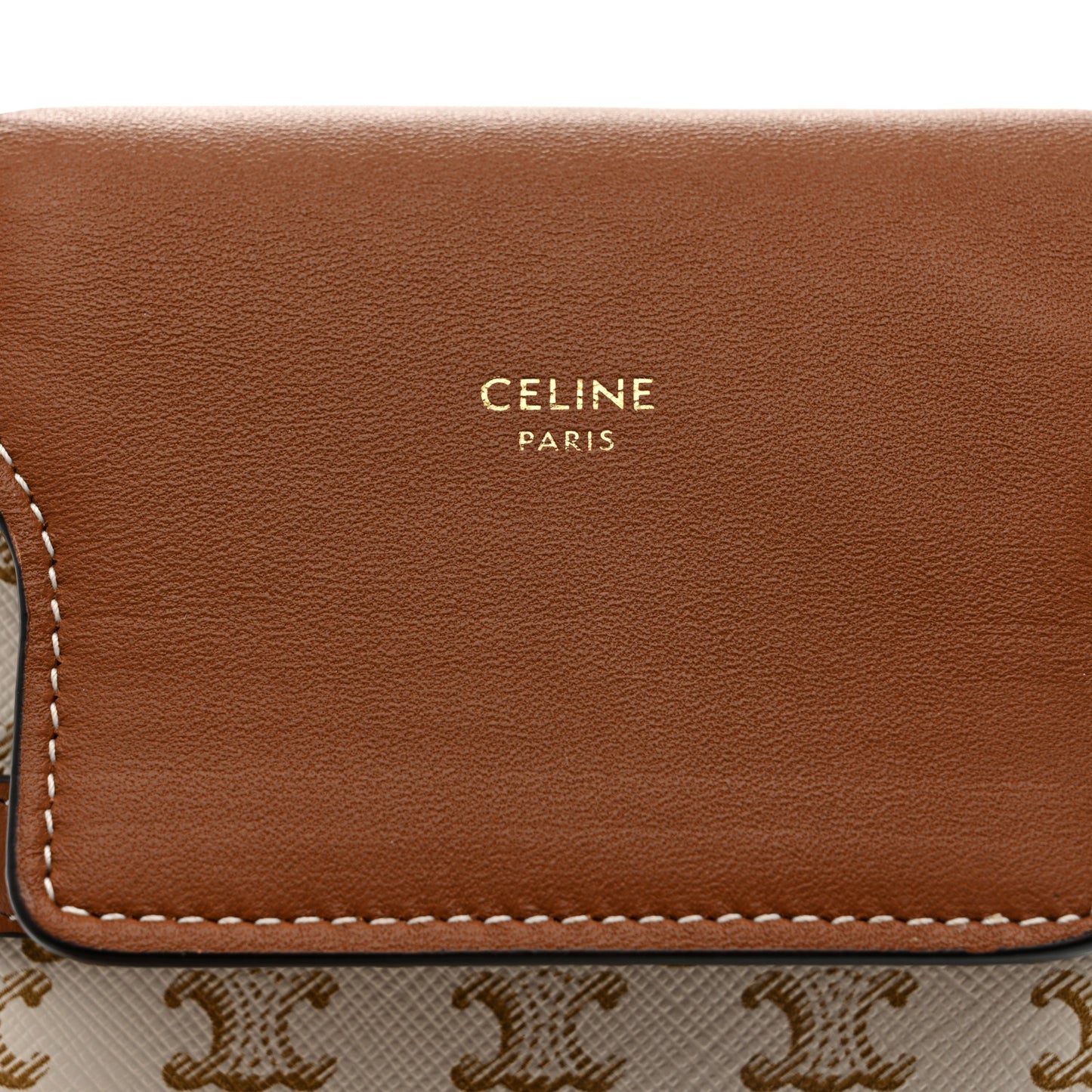 Triomphe Canvas Lambskin Phone Pouch With Flap White Tan