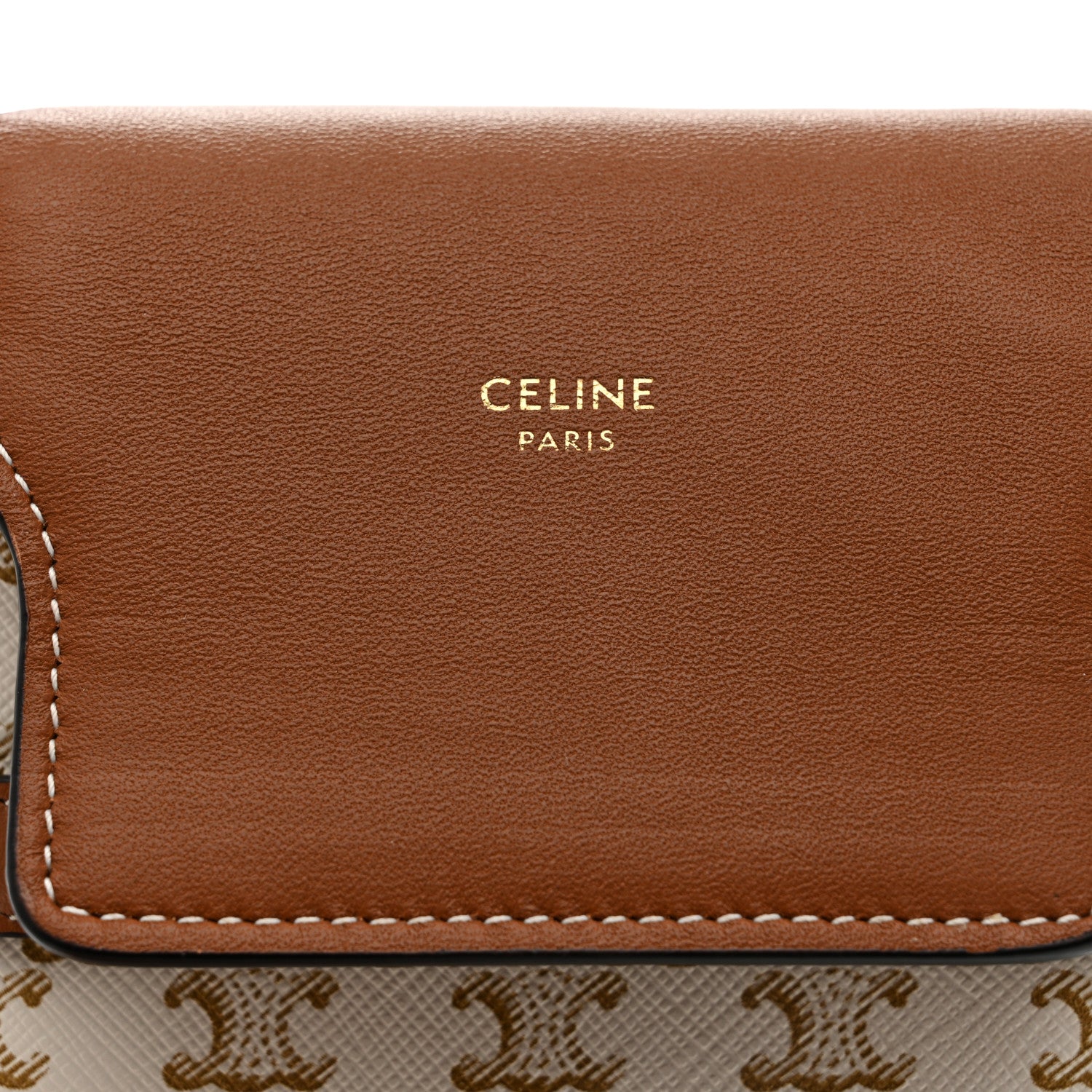 Celine Triomphe Canvas Lambskin Phone Pouch With Flap White Tan 7 of 11