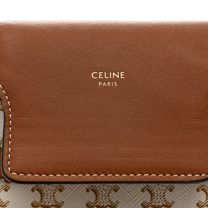 Celine Triomphe Canvas Lambskin Phone Pouch With Flap White Tan 7 of 11