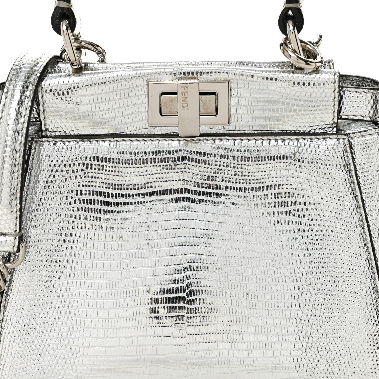 Fendi Metallic Lizard XS Peekaboo Iconic Satchel Silver 8 of 10