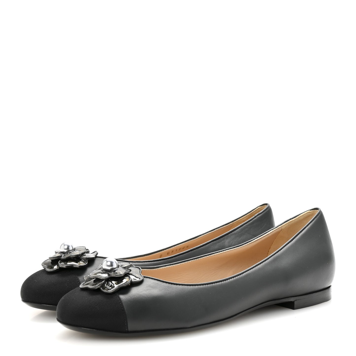 Lambskin Grosgrain Camellia Ballerina Flats 40 Dark Grey Black