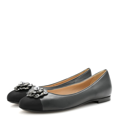 Chanel Lambskin Grosgrain Camellia Ballerina Flats 40 Dark Grey Black 4 of 9