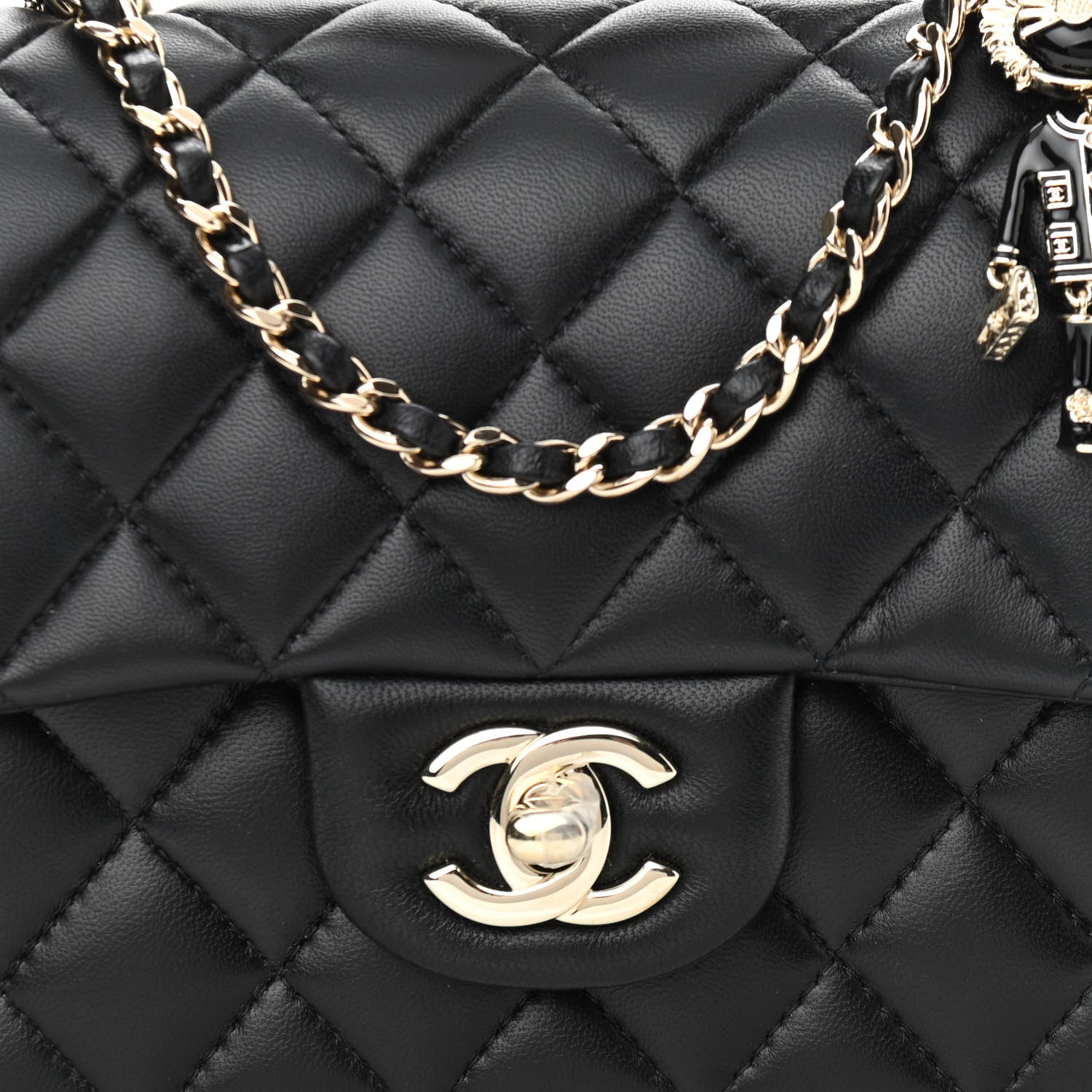 Chanel Lambskin Quilted Mini Lion Charm Top Handle Rectangular Flap Black 8 of 12