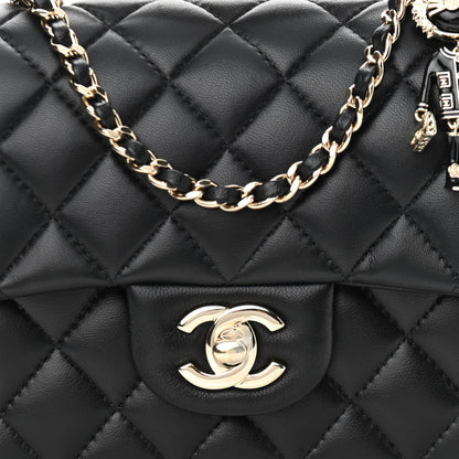 Chanel Lambskin Quilted Mini Lion Charm Top Handle Rectangular Flap Black 8 of 12