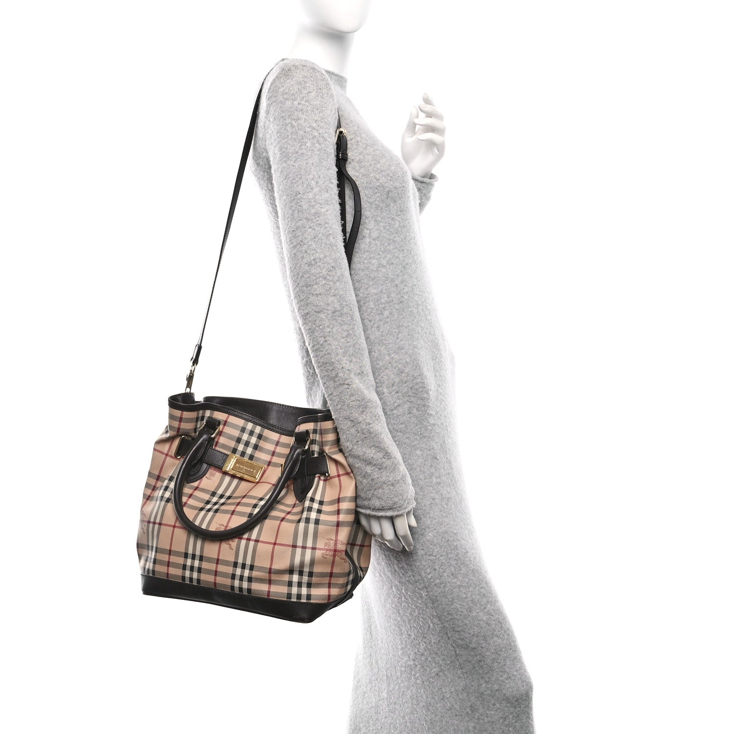 Burberry Haymarket Check Medium Golderton Tote Chocolate 2 of 11