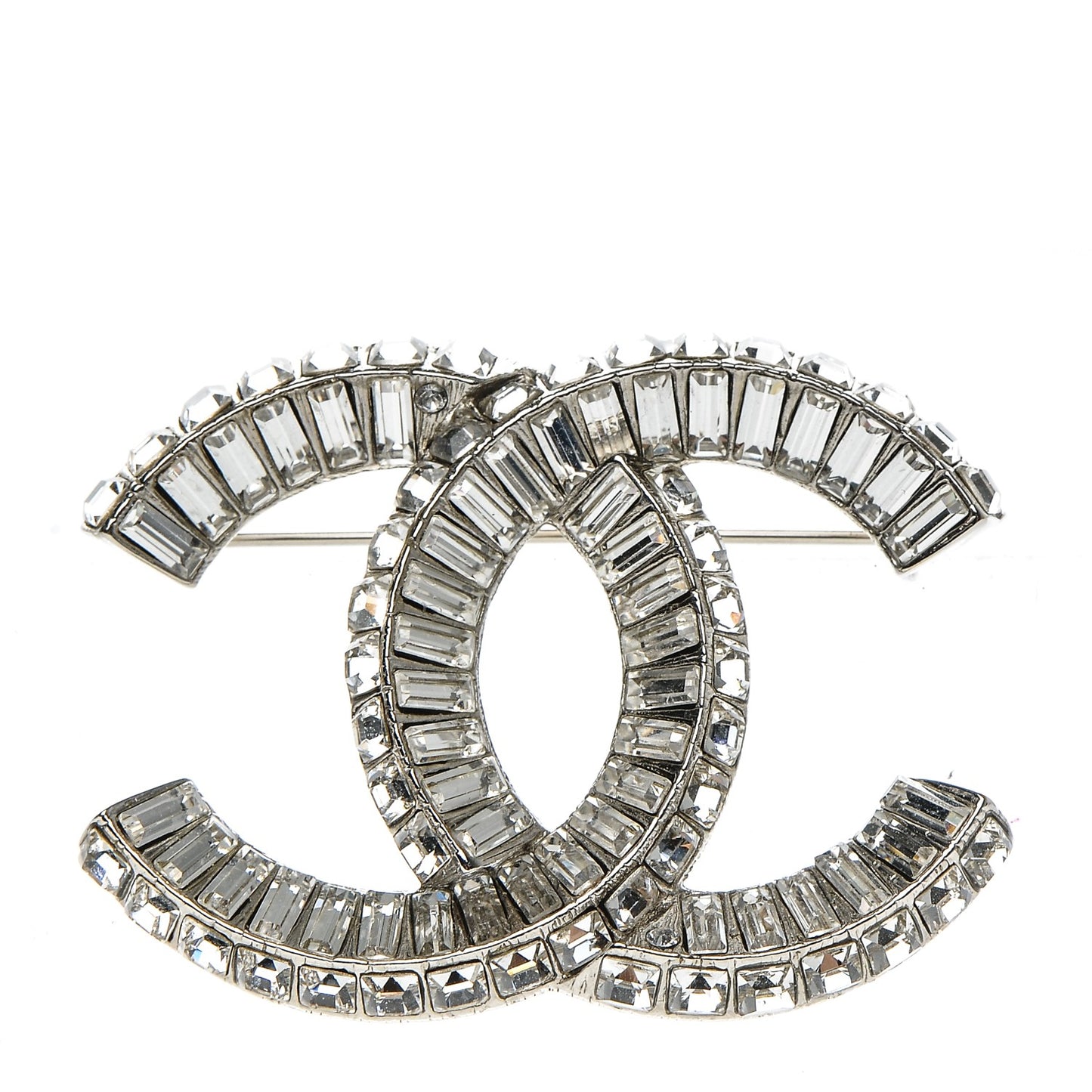 Baguette Crystal CC Brooch Silver