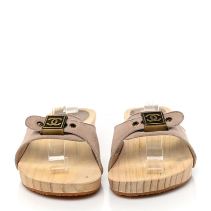 Chanel Suede CC Buckle Clogs 36 Beige 2 of 8