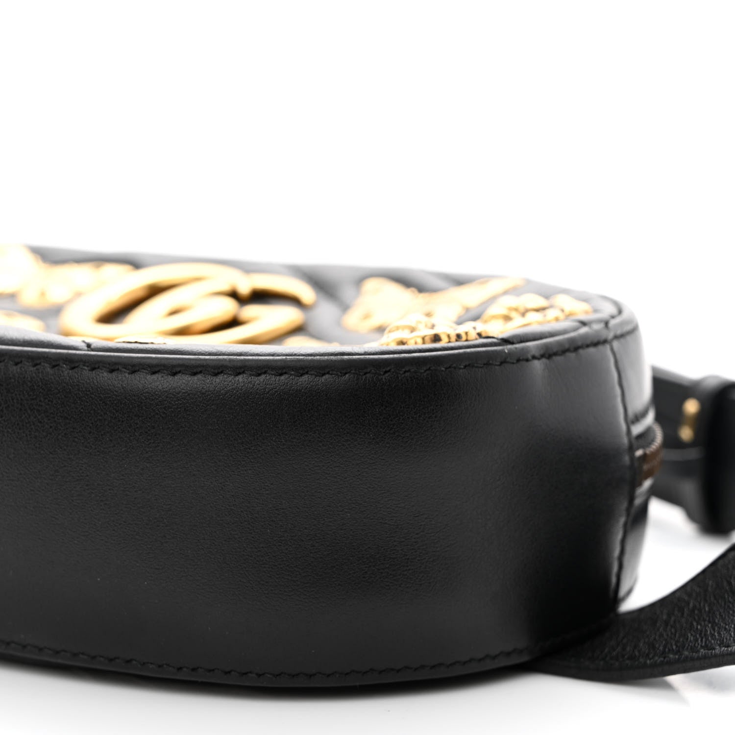 Gucci Calfskin Matelasse Animal Studs GG Marmont Belt Bag 85 34 Black 11 of 11