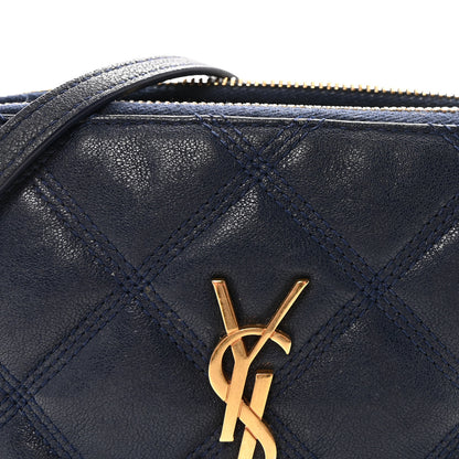 Saint Laurent Grained Lambskin Quilted Mini Becky Double Zip Bag Blue Charron 8 of 10