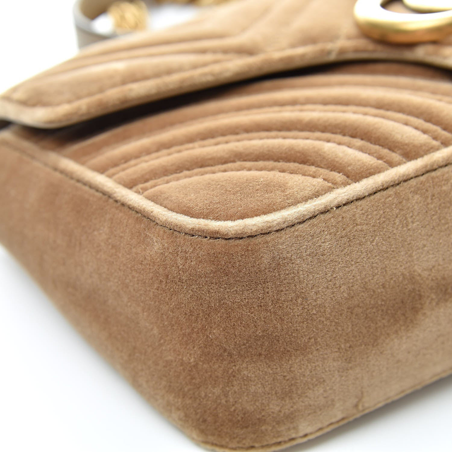 Gucci Velvet Matelasse Small GG Marmont Shoulder Bag Taupe 9 of 15