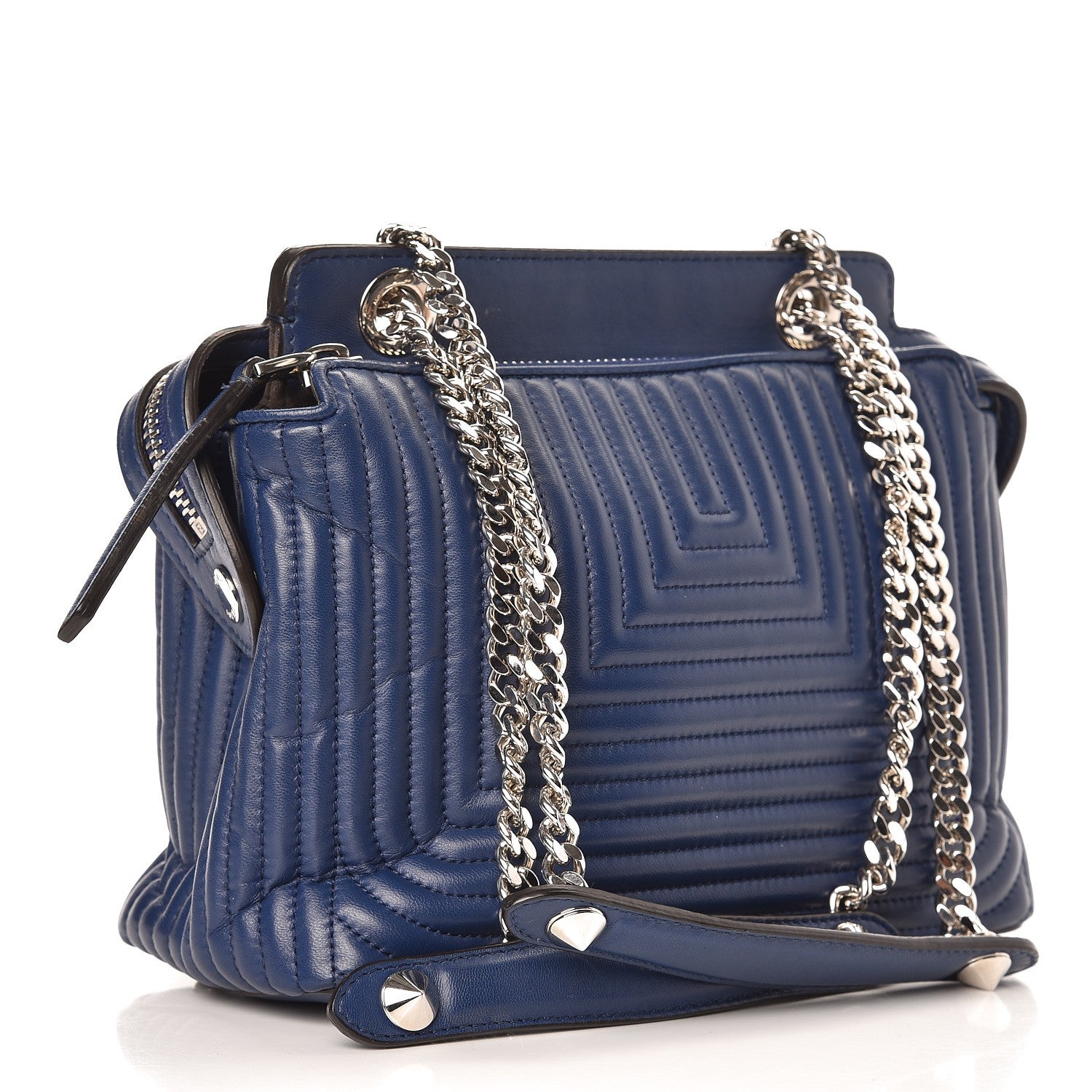 Fendi Shiny Nappa Trapuntata Small DotCom Click Chain Satchel Blue 3 of 12