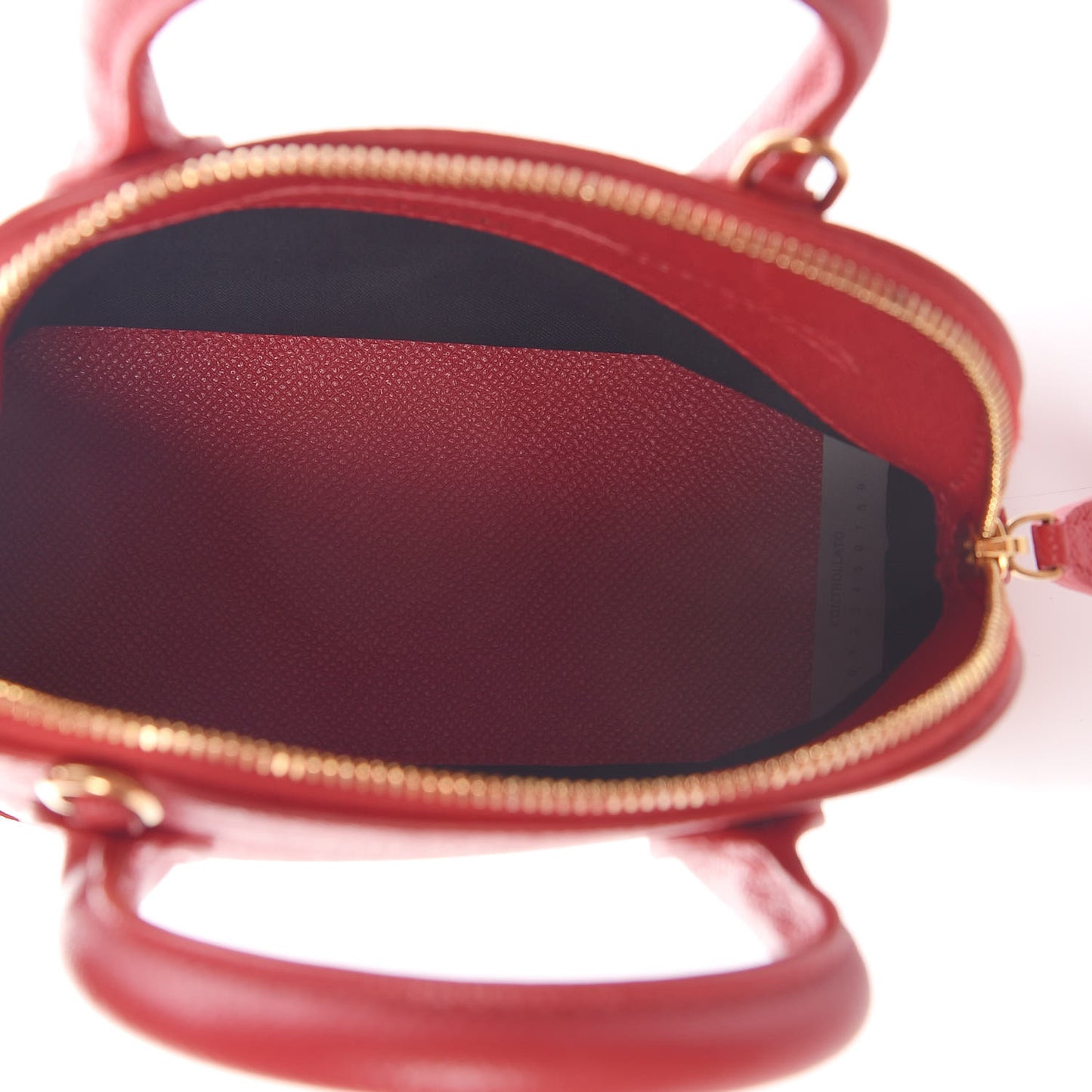 Signature Grained Calfskin Logo XXS Ville Top Handle Bag Rouge Lantern Black