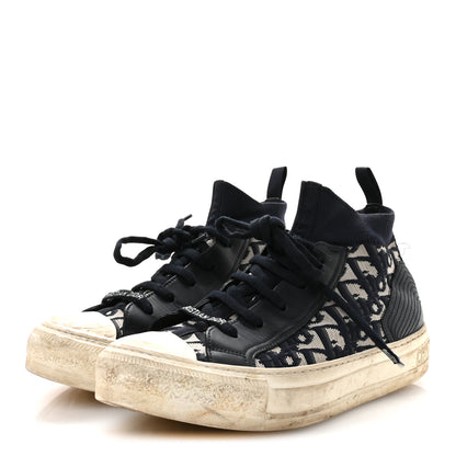 Christian Dior Technical Knit Calfskin Oblique Womens Walk'n Dior Mid Top Sneakers 35 Deep Blue 4 of 7