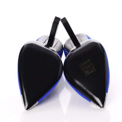 Saint Laurent Satin Crystal Embellished Tower 110 Pump 36 Blue 5 of 9