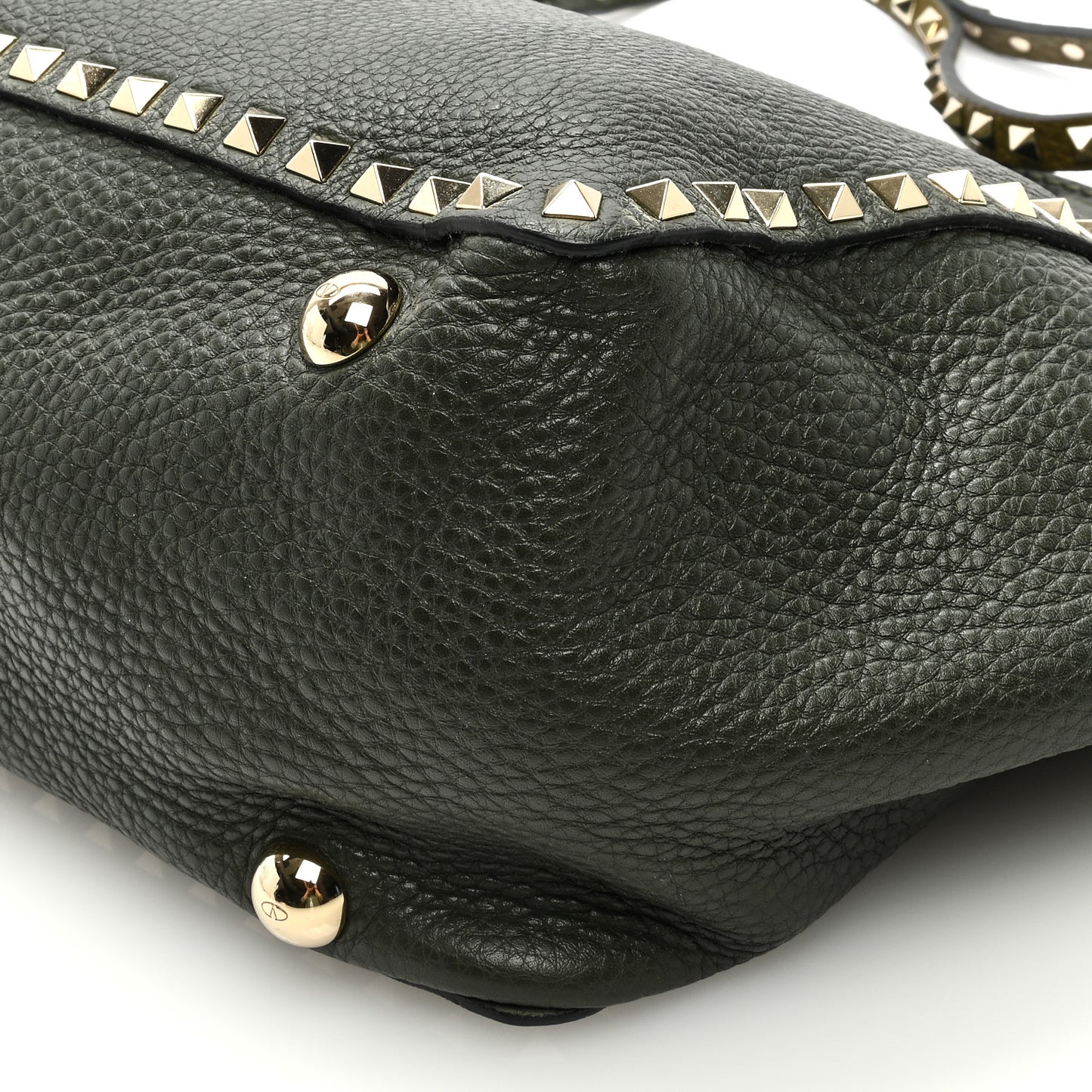 Pebbled Calfskin Medium Rockstud Tote Army Green