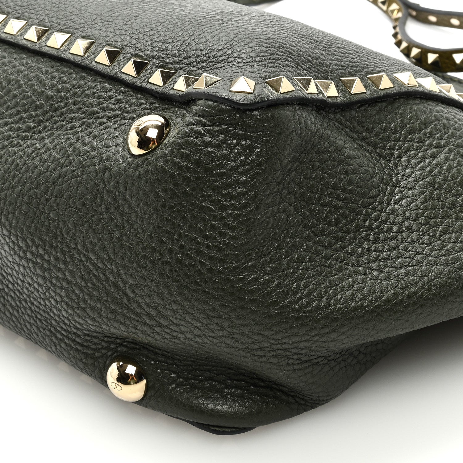 Valentino Garavani Pebbled Calfskin Medium Rockstud Tote Army Green 8 of 8