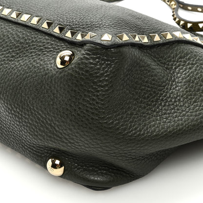 Valentino Garavani Pebbled Calfskin Medium Rockstud Tote Army Green 8 of 8