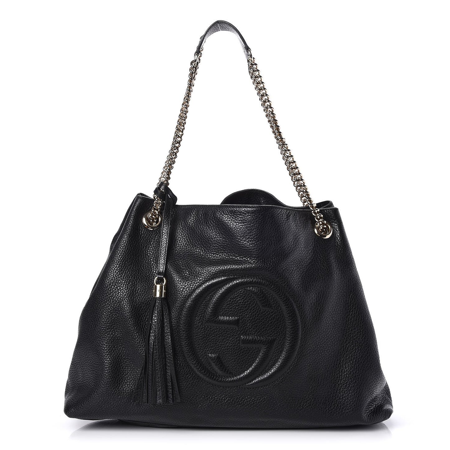 Pebbled Calfskin Large Soho Chain Shoulder Bag Black