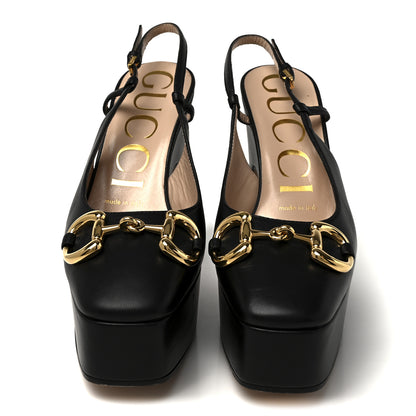 Gucci Nappa Horsebit Platform 35/120mm Slingback Pumps 36.5 Black 3 of 14