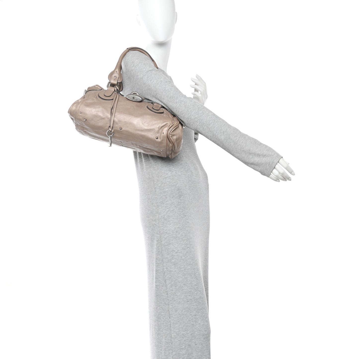 Metallic Calfskin Medium Paddington Satchel Taupe
