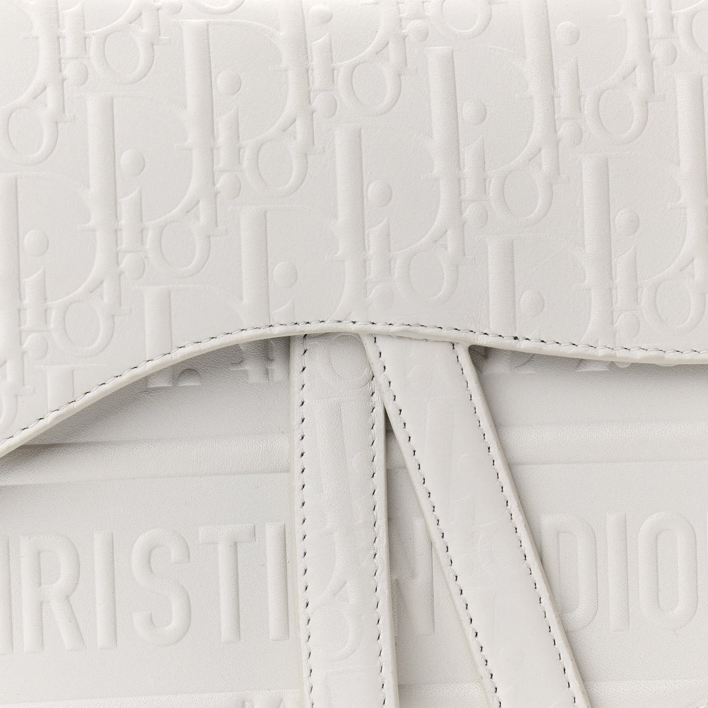 Calfskin Embossed Oblique Saddle Bag White