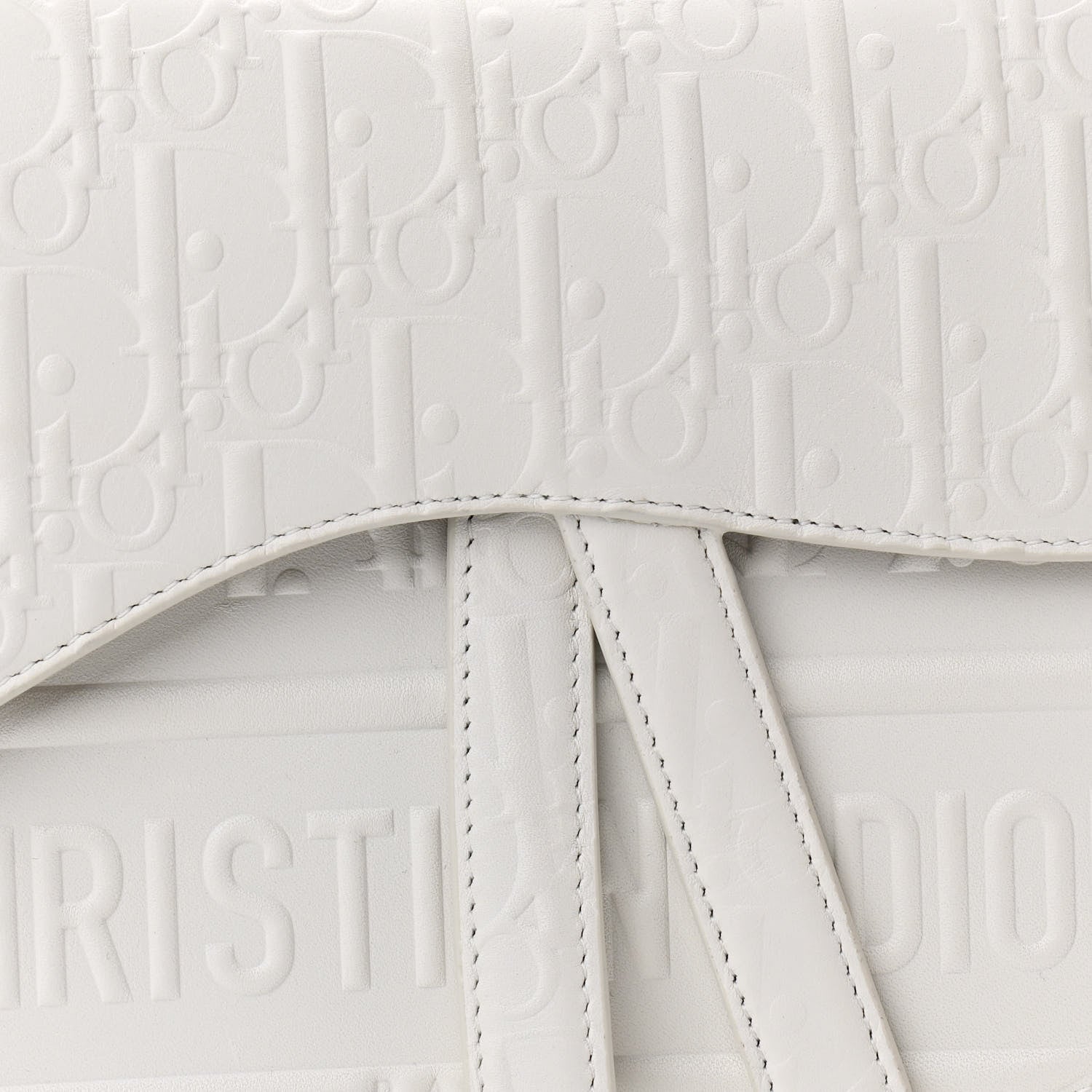 Christian Dior Calfskin Embossed Oblique Saddle Bag White 8 of 10