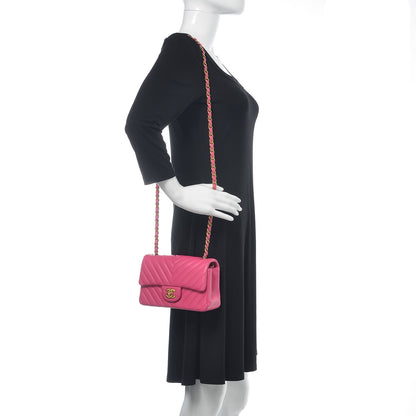 Chanel Lambskin Chevron Quilted Mini Rectangular Flap Dark Pink 2 of 19