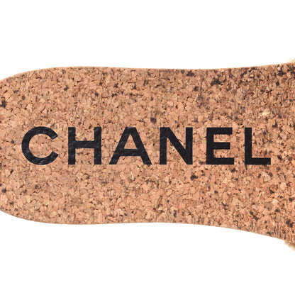 Chanel Tweed Cork CC Mule Sandals 37 White Black 6 of 7