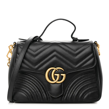 Gucci Calfskin Matelasse Small GG Marmont Top Handle Shoulder Bag Black 1 of 13
