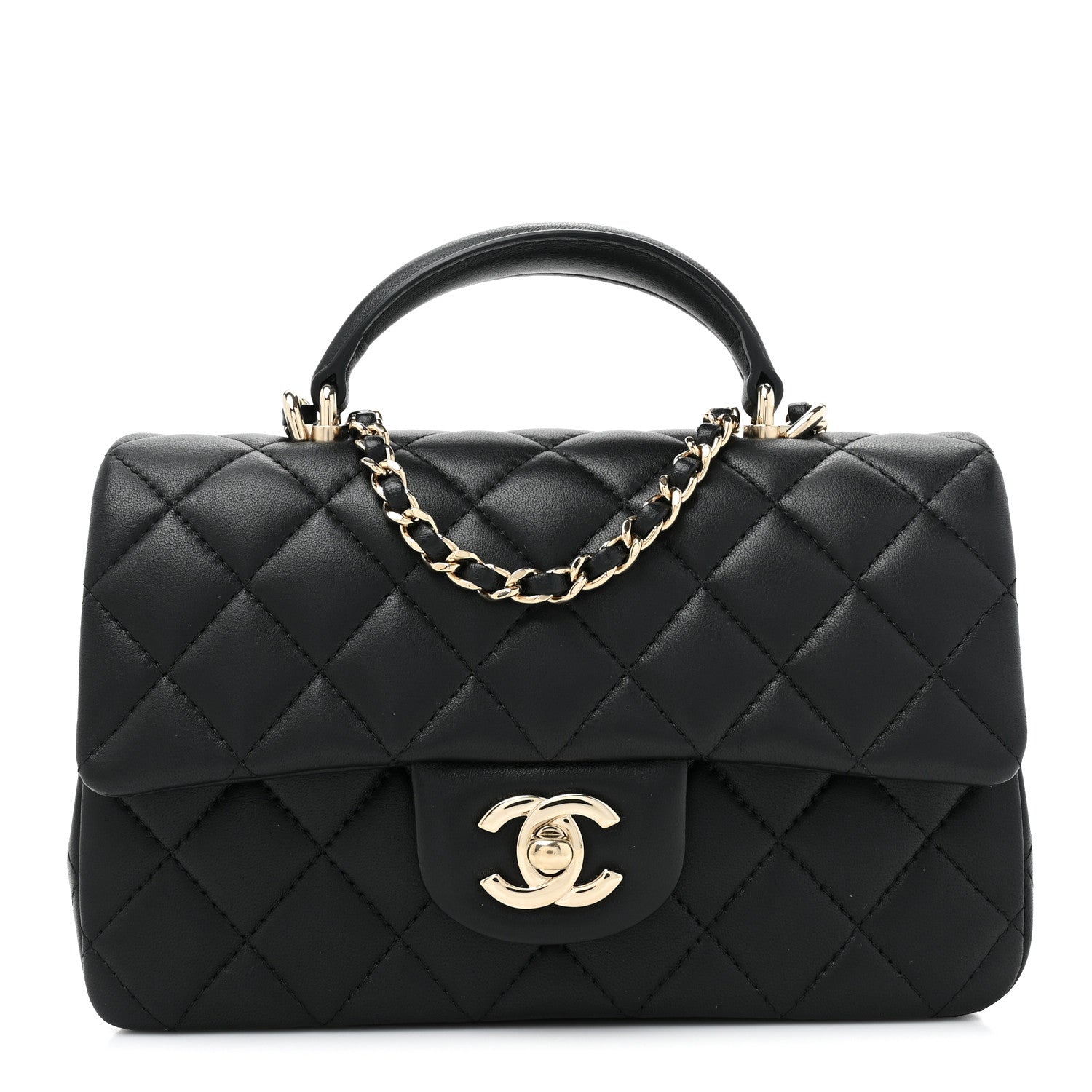 Chanel Lambskin Quilted Mini Top Handle Rectangular Flap Black 1 of 13