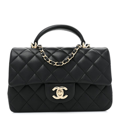 Chanel Lambskin Quilted Mini Top Handle Rectangular Flap Black 1 of 13
