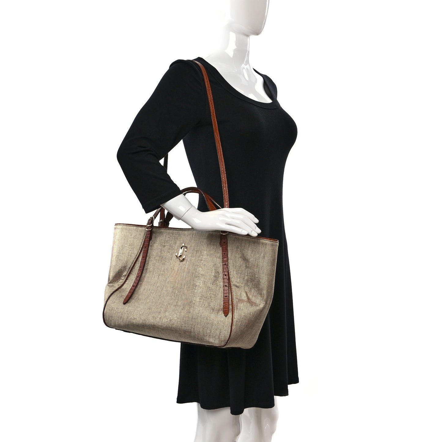 Lamé Raffia Crocodile Embossed Trim Varenne Tote Natural Cuoio