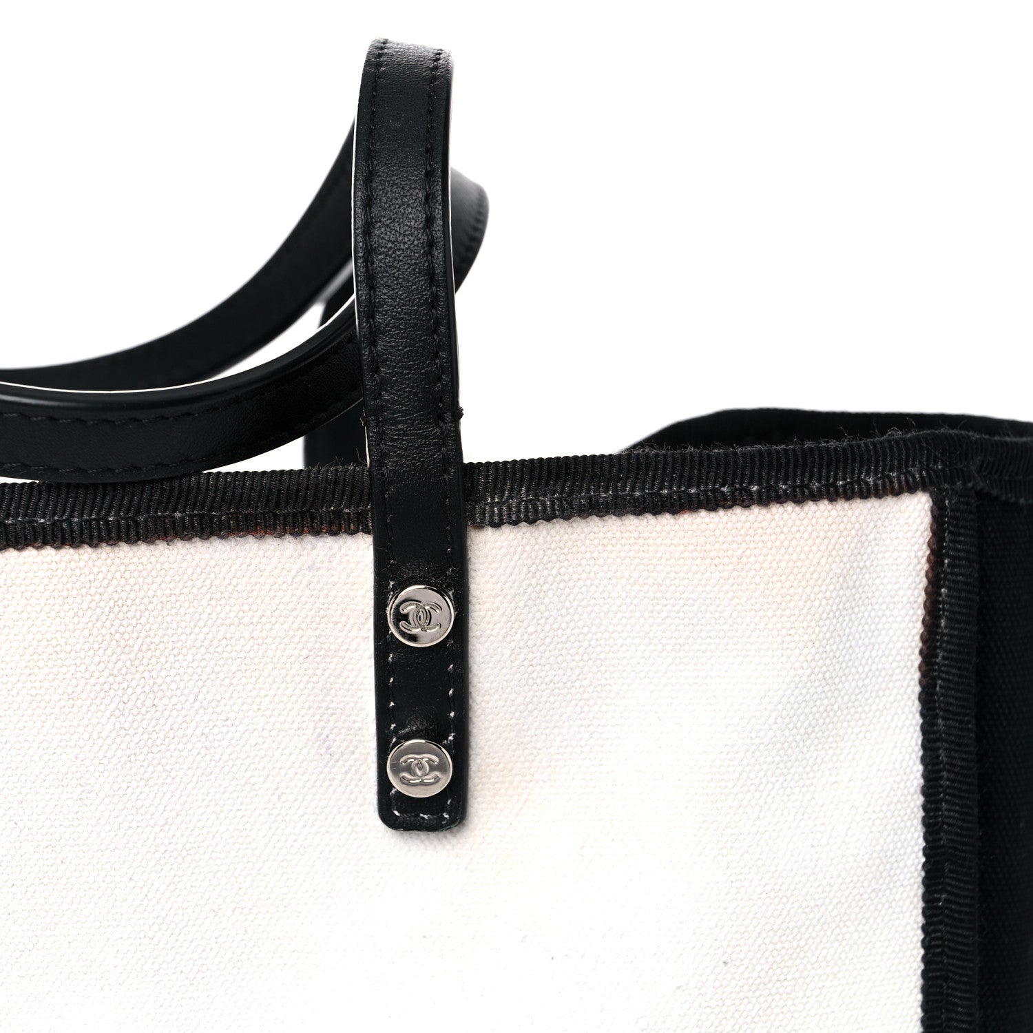 Chanel Canvas Calfskin Let's Demonstrate Small Tote White Black 17 of 20