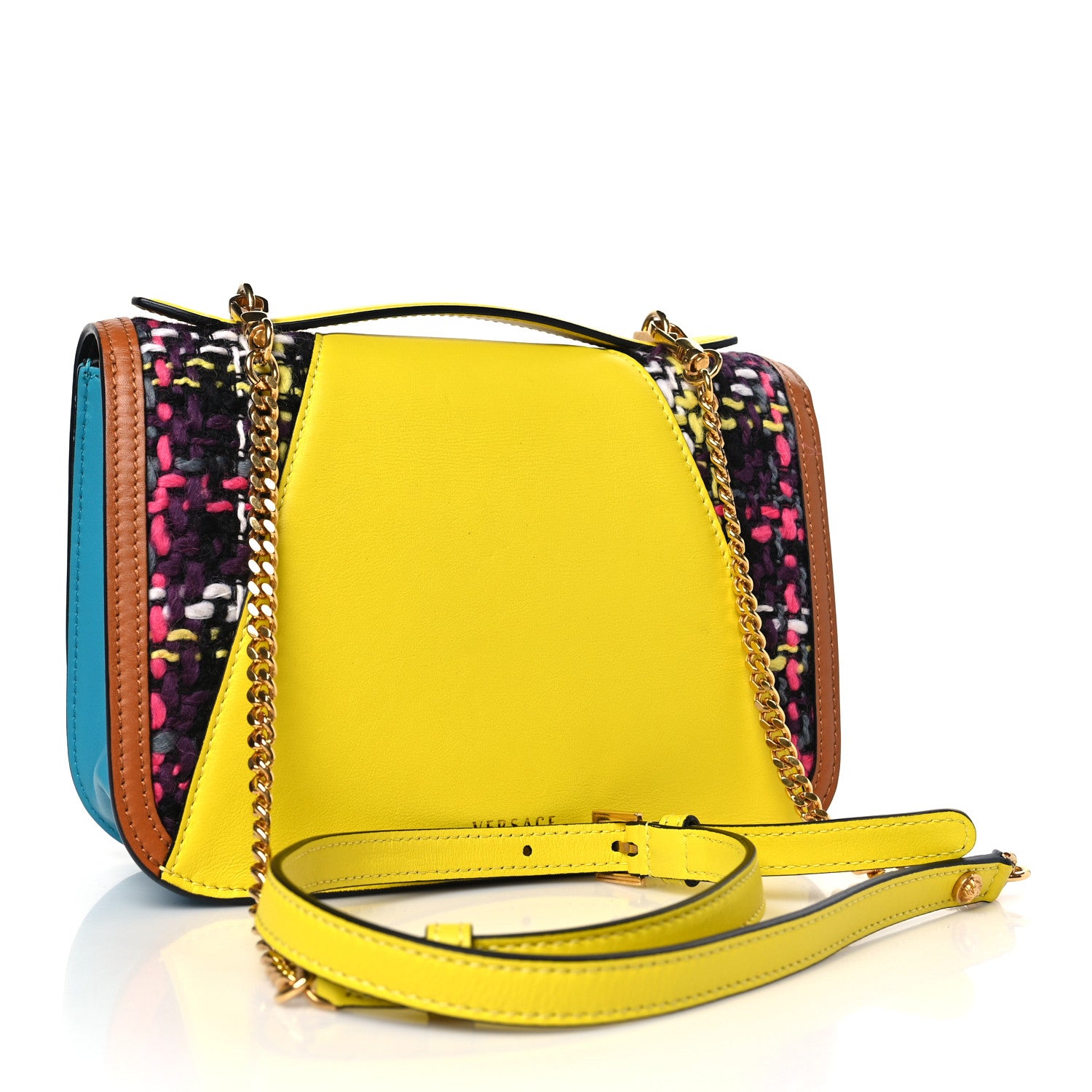 Versace Tweed Calfskin Virtus Chain Shoulder Bag Multicolor 3 of 8