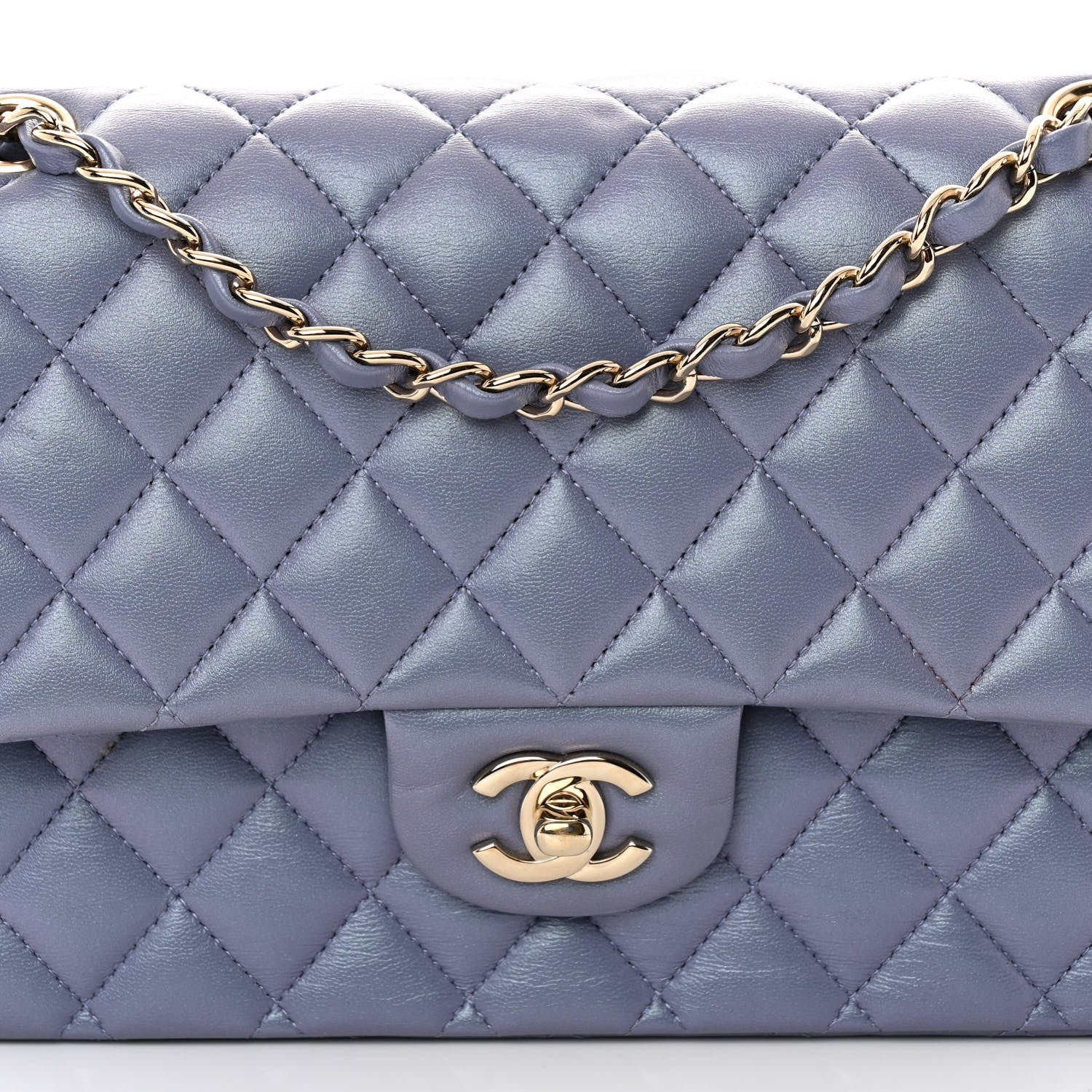 Chanel Metallic Lambskin Quilted Medium Double Flap Purple 8 of 11