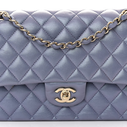 Chanel Metallic Lambskin Quilted Medium Double Flap Purple 8 of 11
