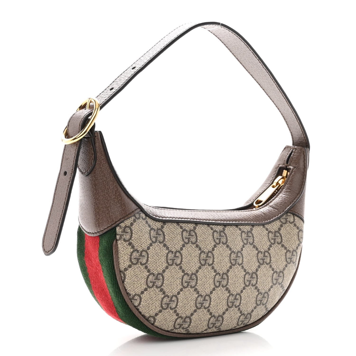 Gucci GG Supreme Monogram Textured Calfskin Web Mini Ophidia Half Moon Hobo Beige Ebony New Acero 3 of 10